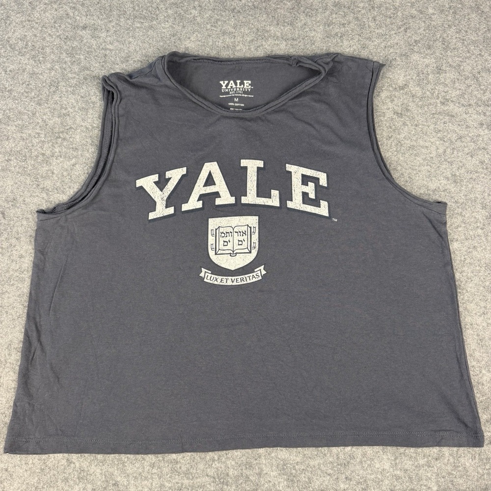 YALE University Tank Top Crop Shirt Medium M Gray Distressed Lux et Veritas